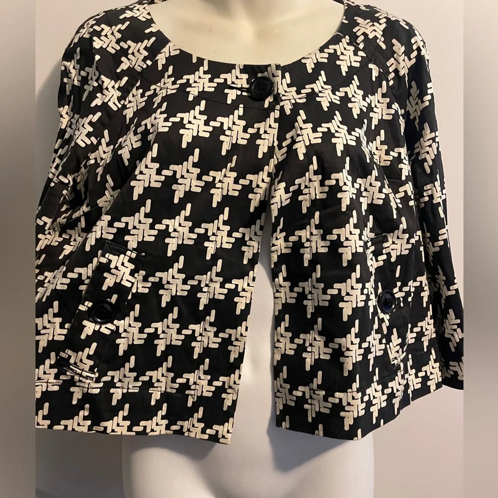 Metrostyle women’s vintage cotton blend black/white houndstooth jacket Size 4 - Picture 3 of 7